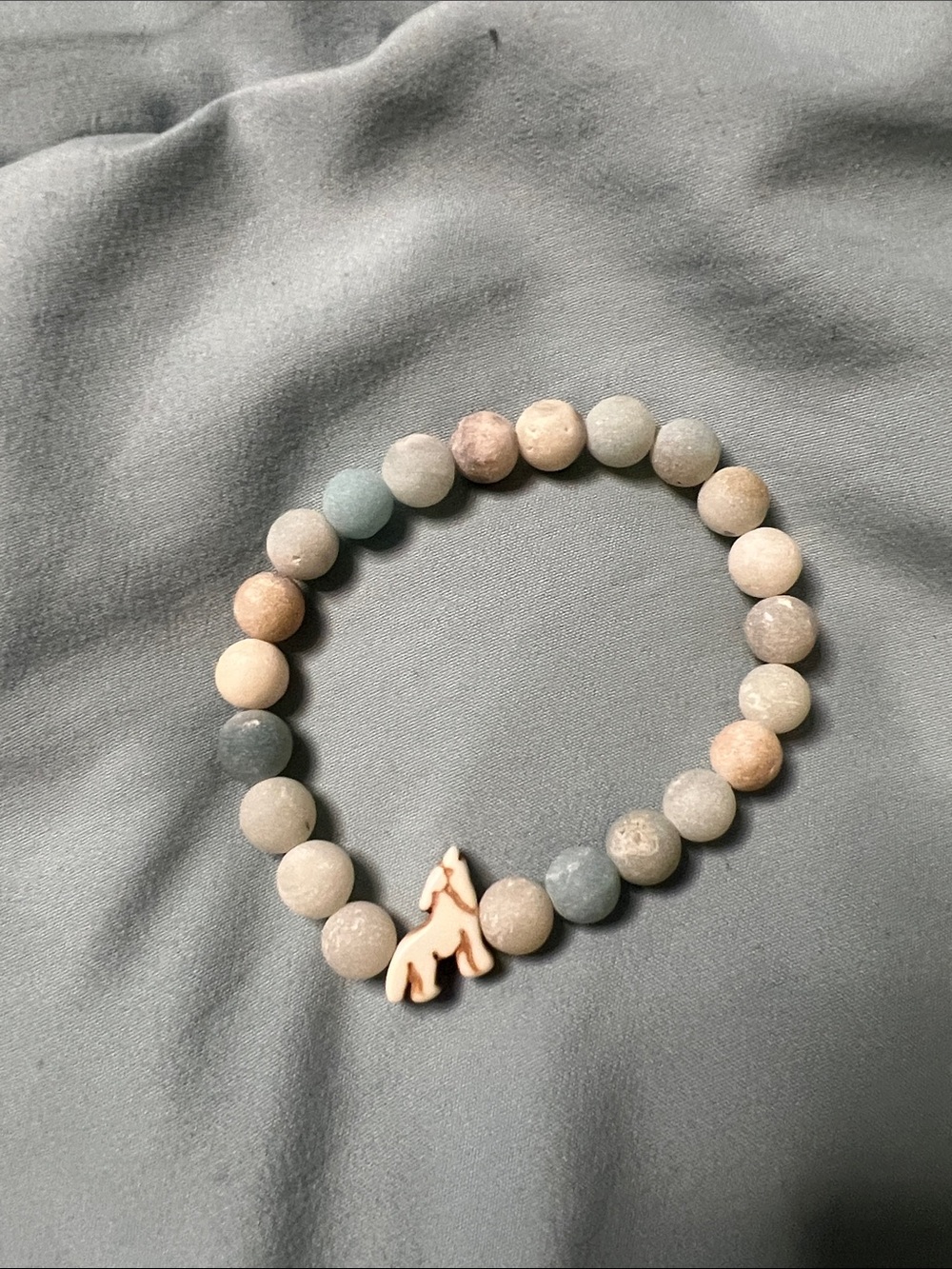 Matte Pastel Amazonite Beaded Bracelet with Wolf charm